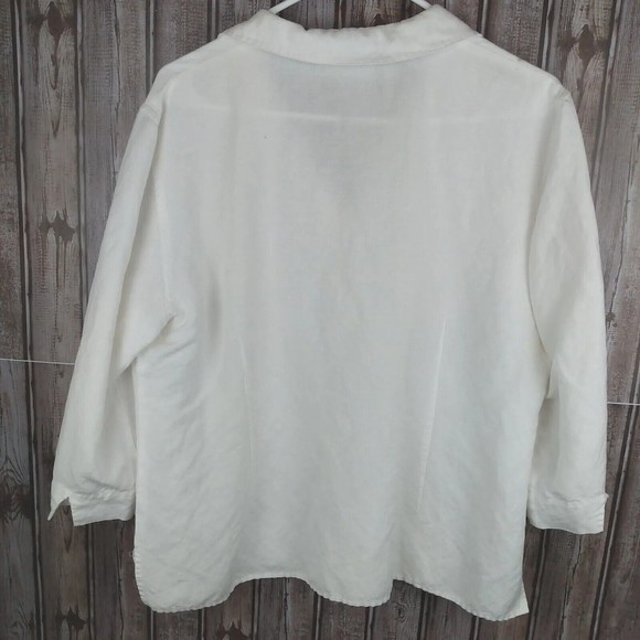 Style & Co. Collection White Linen Blend 3/4 Sleeve Blouse Top Women's Size 16 - Picture 2 of 10